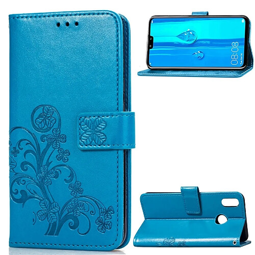 Wewoo Housse Coque Étui en cuir à motif de fleurs repiquées Lucky Clover pour HuY9 (2019) / Enjoy 9 Plus, avec support, logements pour cartes, portefeuille et dragonne (bleu)