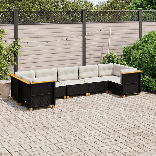 vidaXL Salon de jardin 7 pcs avec coussins noir résine tressée