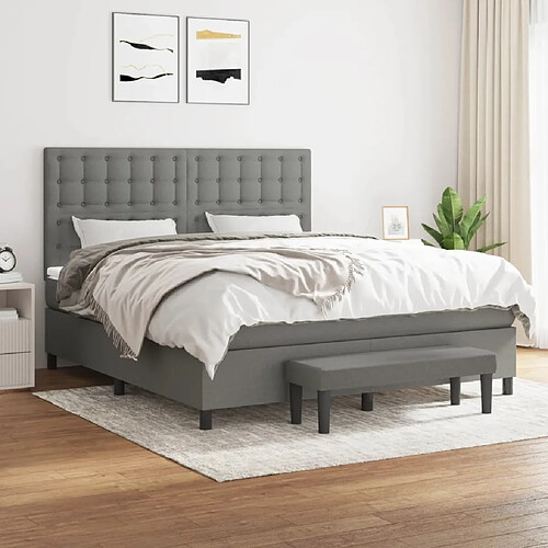 Maison Chic Lit Adulte - Lit simple Lit à sommier tapissier avec matelas moelleux - Meuble de Chambre - Gris foncé 160x200cm Tissu -MN54670