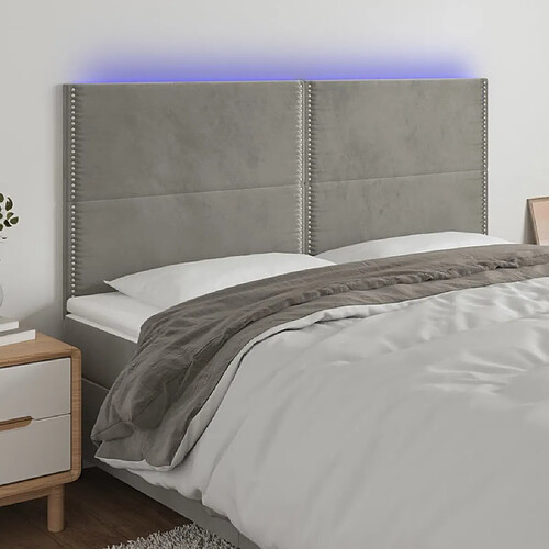 Maison Chic Tête de lit scandinave à LED,meuble de chambre Gris clair 200x5x118/128 cm Velours -MN50509