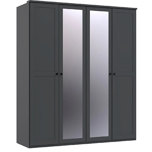 Pegane Armoire, placard avec corniche + 2 miroirs coloris Graphite - longueur 180 x hauteur 210 x profondeur 58 cm