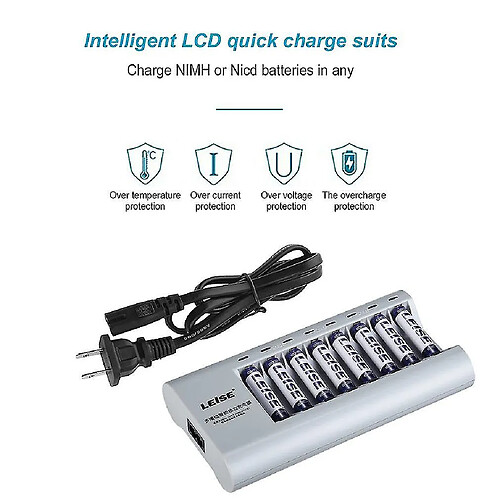 Universal Leise-828c Chargeur indépendant multi-emplacement rapide intelligent + 1 x câble d'alimentation