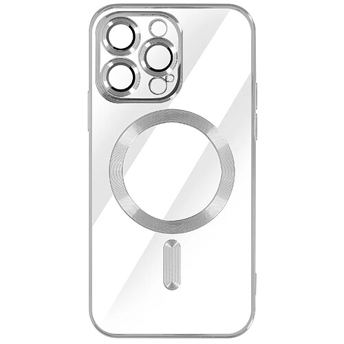 Avizar Coque MagSafe pour iPhone 14 Pro Max Silicone Protection Caméra Chromé Argent