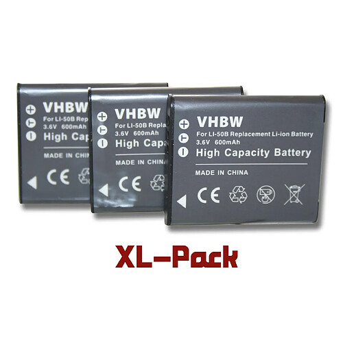 Vhbw 3 batteries 600mAh pour appareil photo Olympus TG-610, TG-620, TG-620, TG-810, TG-820VG-170VH-410VR-340, VR-350, VR-360XZ-1, Stylus TG-830