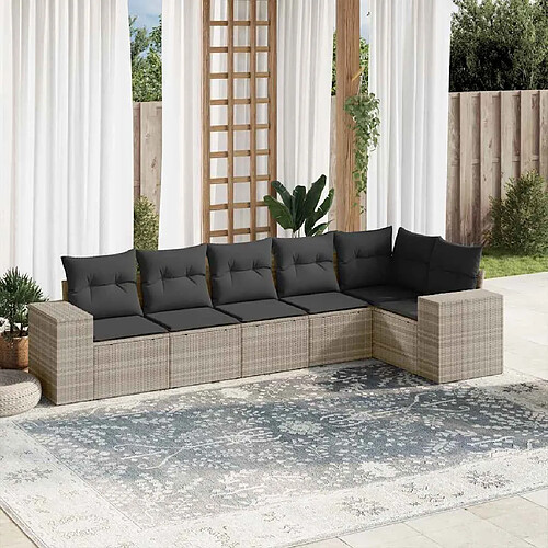 vidaXL Salon de jardin 6 pcs avec coussins gris clair résine tressée