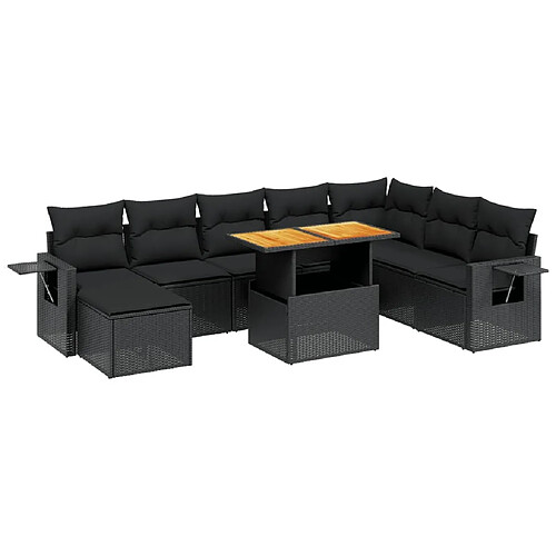 Maison Chic Ensemble Tables et chaises d'extérieur 9 pcs avec coussins,Salon de jardin noir résine tressée -GKD804842