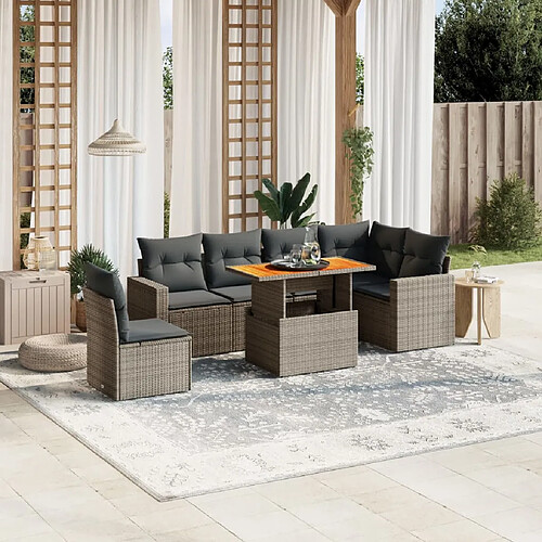 vidaXL Salon de jardin avec coussins 7 pcs gris résine tressée