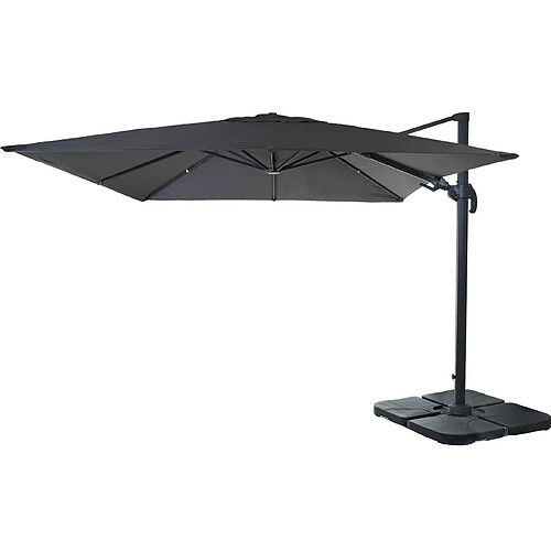 Decoshop26 Parasol professionnel restaurant pour jardin terrasse, 3x3m (Ø4,24m) pivotant, polyester aluminium/acier 23kg anthracite avec pied, rotatif 04_0003294