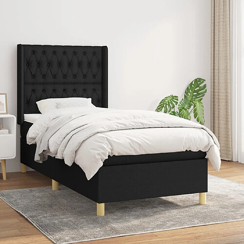 Maison Chic Lit Adulte - Lit simple Lit à sommier tapissier avec matelas moelleux - Meuble de Chambre - Noir 90x200 cm Tissu -MN95855