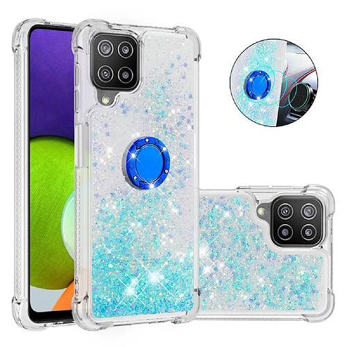 Coque en TPU Antichoc aux sables mouvants à motifs avec béquille en forme d'anneau Étoiles bleues argentées pour votre Samsung Galaxy A22 4G (EU Version)