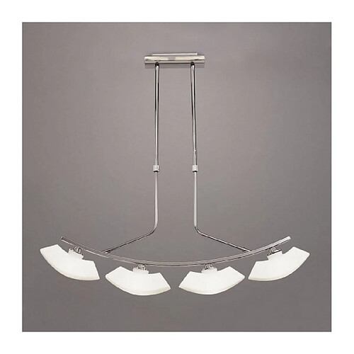 Luminaire Center Suspension Lupa télescopique Curved Bar 4 Ampoules G9, chrome poli/verre blanc dépoli