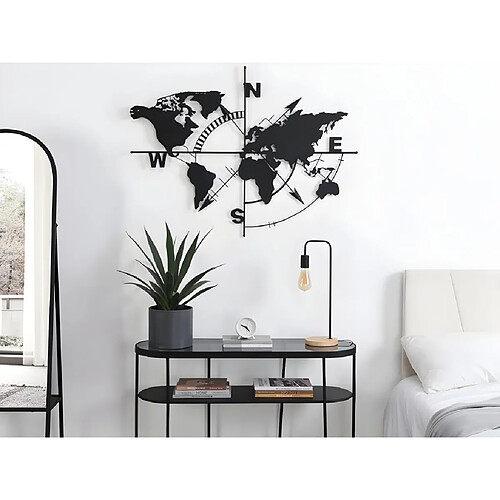 Vente-Unique Décoration murale en métal mappemonde - H. 80 x L. 107 - Noir - WORLDY