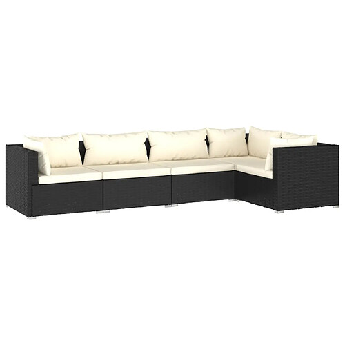 Maison Chic Salon de jardin 5 pcs + coussins - Mobilier/Meubles de jardin - Table et chaises d'extérieur Résine tressée Noir -MN88411