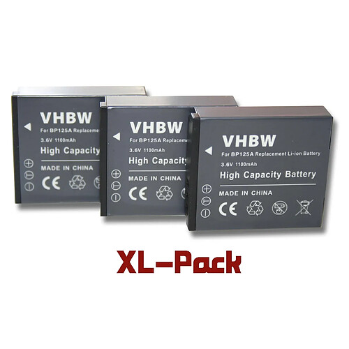 vhbw 3x Li-Ion batterie 1100mAh (3.6V) pour appareil numérique camescope Samsung HMX-M20, HMX-Q10, HMX-Q100, HMX-Q100BN, HMX-Q100BP, HMX-Q100TN