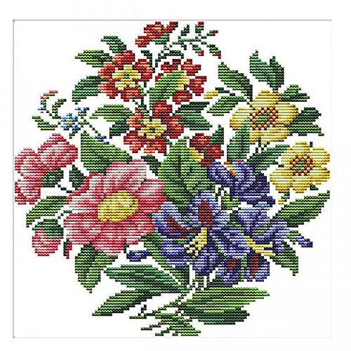 Kit de Point de Croix Imprimé Fleurs pour Débutants Home Art Decor 35 x 35cm 11CT