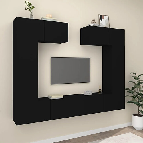 vidaXL Ensemble de meubles TV 6 pcs Noir Bois d'ingénierie