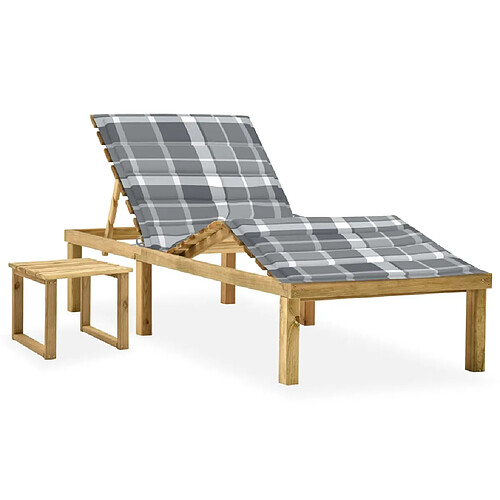 vidaXL Chaise longue de jardin avec table et coussin Pin imprégné