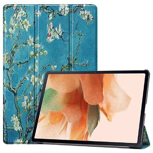 Htdmobiles Housse etui pochette simili cuir avec coque intérieure rigide pour Samsung Galaxy Tab S7 FE / S7 Plus / S8 Plus T730 / T736 / X800 / X806 (12,4 pouces) - FLEURS