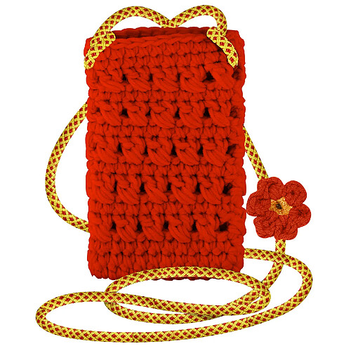 Avizar Sac Bandoulière Téléphone Tricoté Main Motif Fleur Série FlowerWeave Rouge