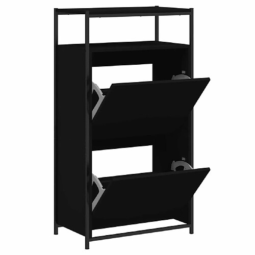 Maison Chic Armoire à chaussures | Meuble de rangement à chaussures Meuble d'Entrée noir 60x34x112 cm bois d'ingénierie -MN90689