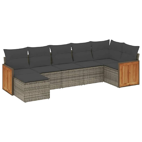 Maison Chic Salon de jardin avec coussins 7 pcs | Ensemble de Table et chaises | Mobilier d'Extérieur gris résine tressée -GKD26165