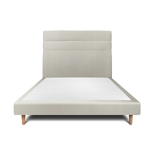 Sommeil de plomb Lit 135x190cm avec tête de lit lignes velours et sommier tapissier taupe - Hauteur totale : 29cm