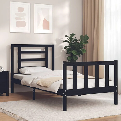 Maison Chic Lit adulte - Cadre de lit et tête de lit,Structure du lit Contemporain pour chambre noir 100x200 cm bois massif -MN30215