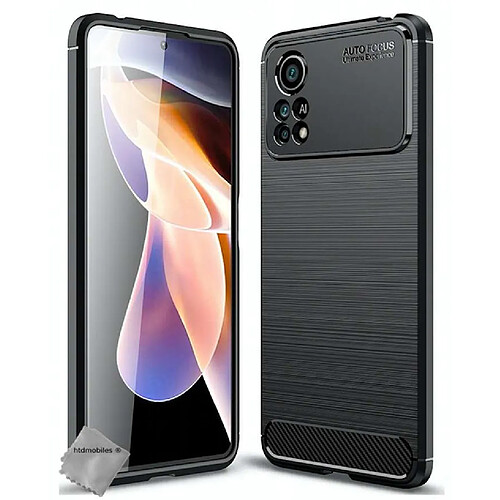 Htdmobiles Coque pour Xiaomi Poco X4 Pro 5G - housse etui silicone gel carbone + verre trempe - NOIR