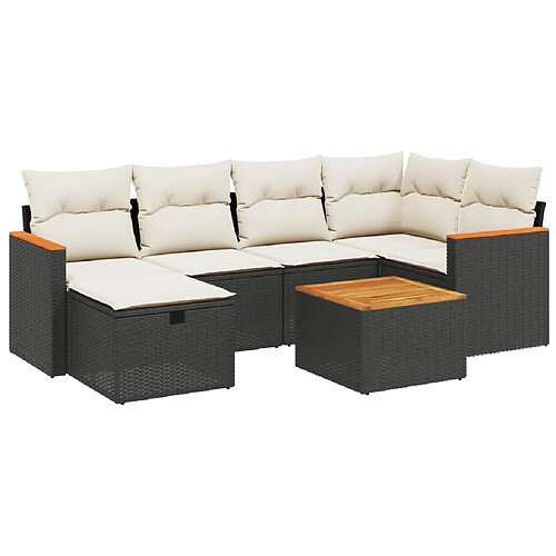 Maison Chic Ensemble Tables et chaises d'extérieur 7pcs avec coussins,Salon de jardin noir résine tressée -GKD141708