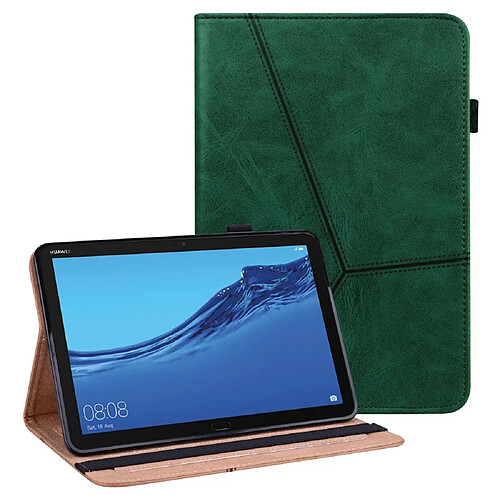 Etui en PU ligne de couture avec support et porte-cartes vert pour votre Huawei MediaPad M5 lite 10