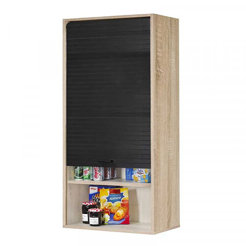 Dansmamaison Meuble de rangement de cuisine 1 rideau coulissant Noir/Bois taille L - NIDO