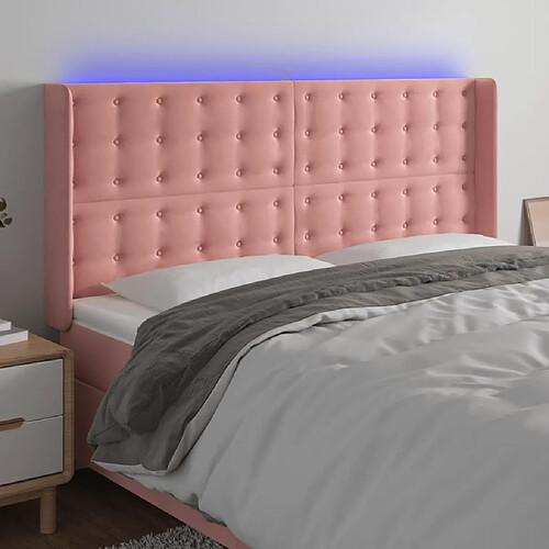 vidaXL Tête de lit à LED Rose 183x16x118/128 cm Velours