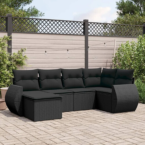 vidaXL Salon de jardin 6 pcs avec coussins noir résine tressée