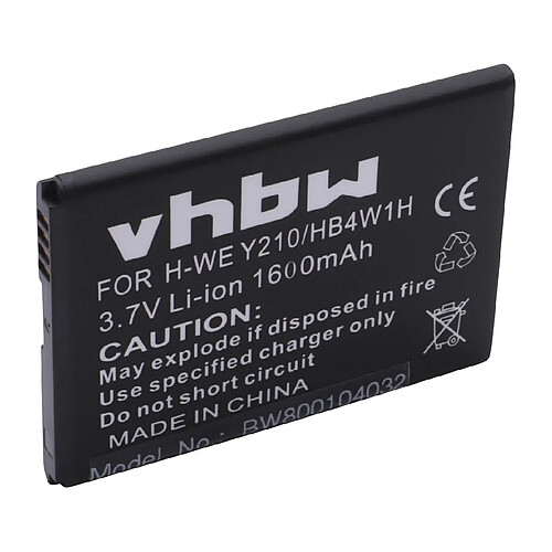 Batterie Li-Ion vhbw 1600mAh (3.7V) pour téléphone smartphone Huawei Ascend C8813, C8813D, C8813Q, G510, G520, G525, G530, Y210 comme HB4W1, HB4W1H