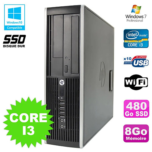 PC HP Compaq 6200 Pro SFF Core i3 3.1GHz 8Go 480Go SSD DVD WIFI W7 Pro · Occasion