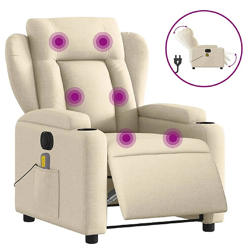 Maison Chic Fauteuil Relax pour salon, Fauteuil inclinable de massage électrique crème tissu -GKD76046