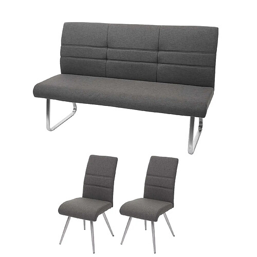 Decoshop26 Lot de 2 chaises de salle à manger + banc 180 cm en tissu gris-marron acier inoxydable 04_0007489