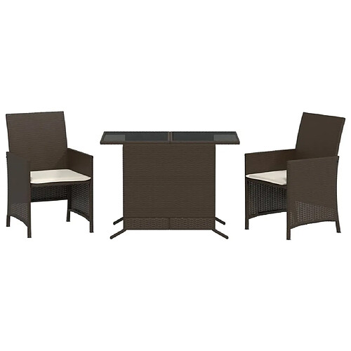 Maison Chic Ensemble de bistro 3 pcs avec coussins,Table + chaises + coussins de jardin marron résine tressée -GKD269502