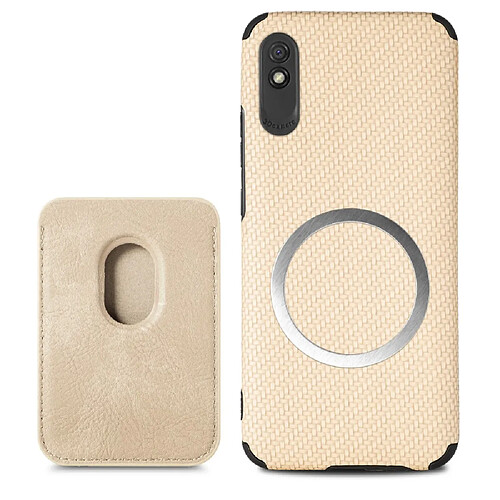 Coque en TPU + PU Anti-rayures, anti-choc, texture fibre de carbone avec porte-carte, kaki pour votre Xiaomi Redmi 9A