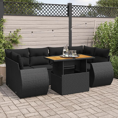 vidaXL Salon de jardin 7 pcs avec coussins noir résine tressée