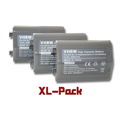 3x vhbw batteries 2600mAh (11.1V) Set compatible avec l´appareil photo Nikon D6, remplace EN-EL18.