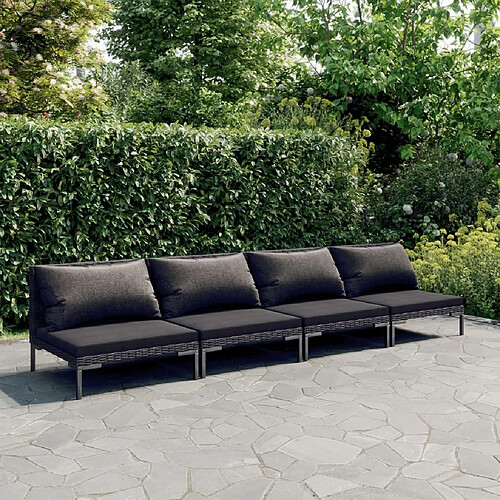 vidaXL Salon de jardin 4 pcs avec coussins Résine tressée Gris foncé