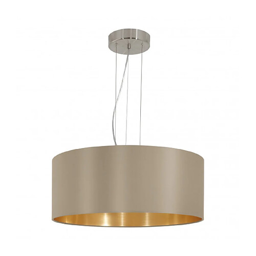 EGLO Suspension en textile MASERLO 3 ampoules nickel satiné Diamètre 53 Cm abat jour taupe