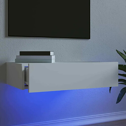 Maison Chic Meuble TV scandinave avec éclairage LED - Banc TV pour salon blanc 60x35x15,5 cm -MN52450