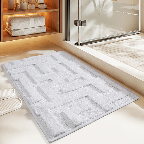 LUUCOZK Tapis de bain antidérapants, absorbants, à séchage rapide, décoration de salle de bain, blanc-50x120cm