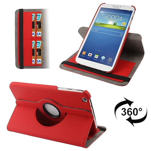 Wewoo Housse Étui rouge pour Samsung Galaxy Tab 3 8.0 / T3100 / T3110 carte de crédit 360 degrés Rotation Denim Texture en cuir avec fente