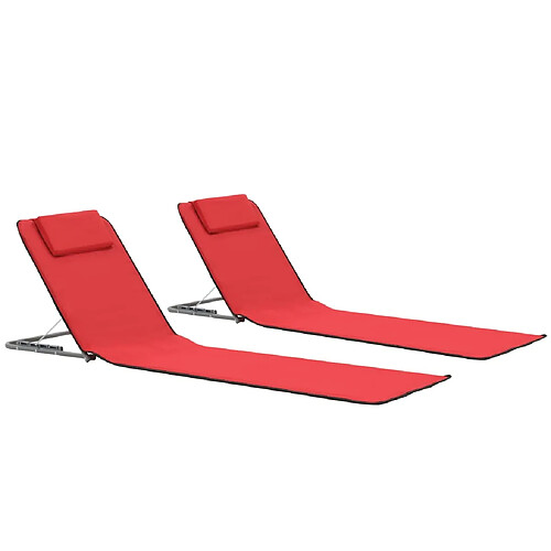 Helloshop26 Tapis de plage chaise longue pliables 2 pièces acier et tissu rouge 02_0012186