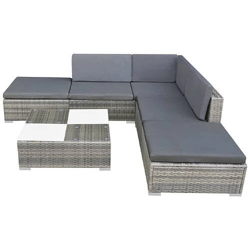 Maison Chic Salon de jardin 6 pcs + coussins - Mobilier/Meubles de jardin - Table et chaises d'extérieur Résine tressée Gris -MN57931