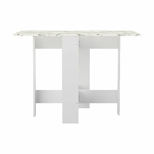 Mes Table pliante deux abattants blanc et plateau effet marbre - OPTIMUM