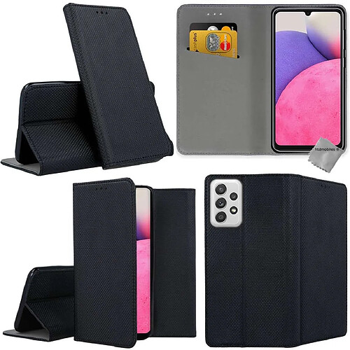 Htdmobiles Housse etui portefeuille avec coque intérieure en silicone pour Samsung Galaxy A33 5G + verre trempe - NOIR MAGNET